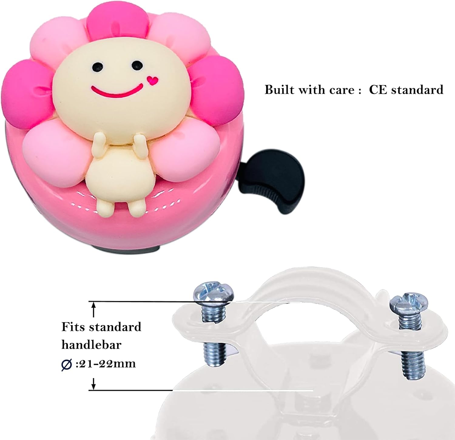 Girls Bicycle Bell, Pink Flower Fairy Design Aluminum Bike Bell, Cute Children's Cycling Accessory